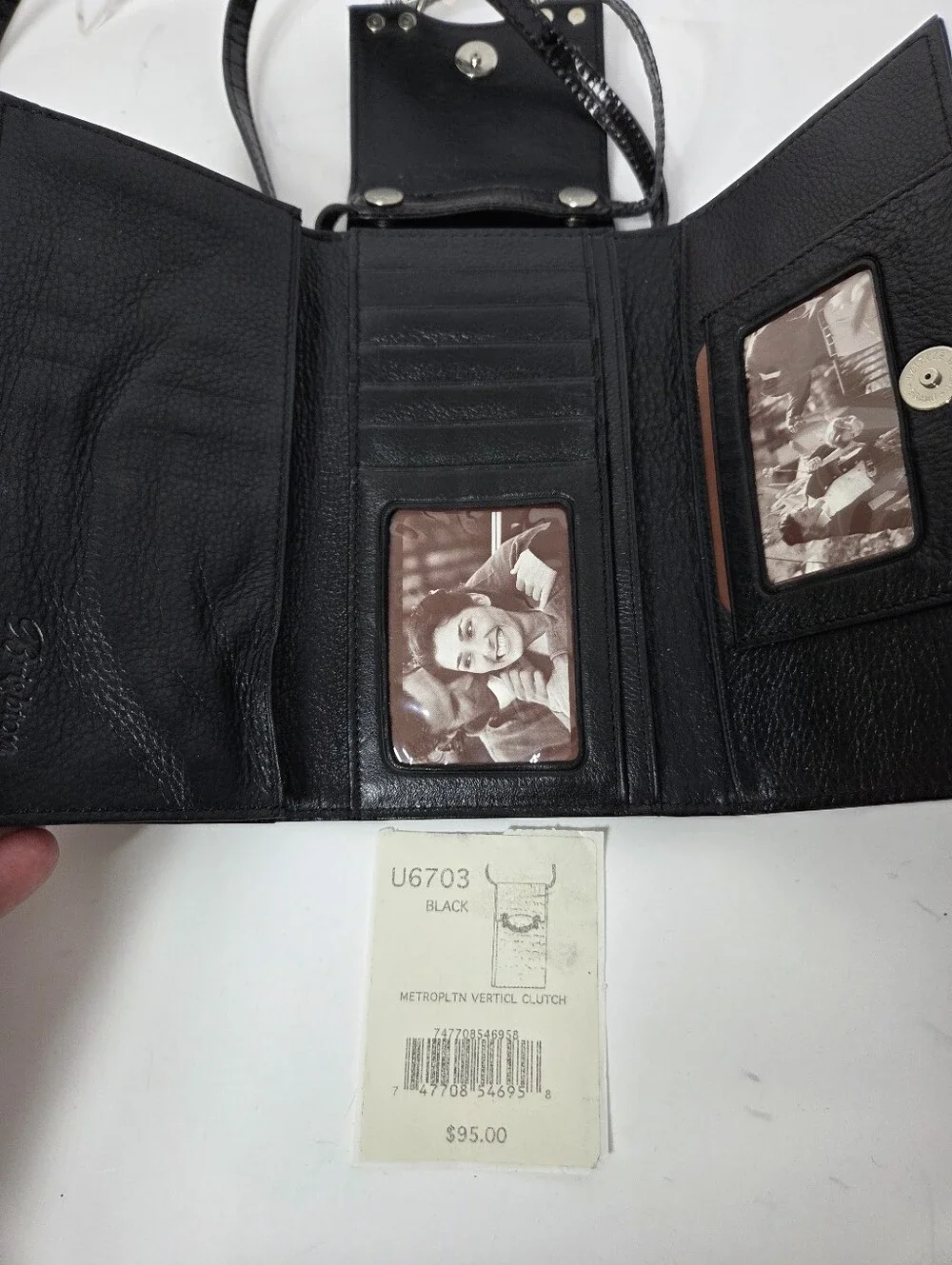 brighton metropolitan vertical clutch black croc embossed nwot classic travel